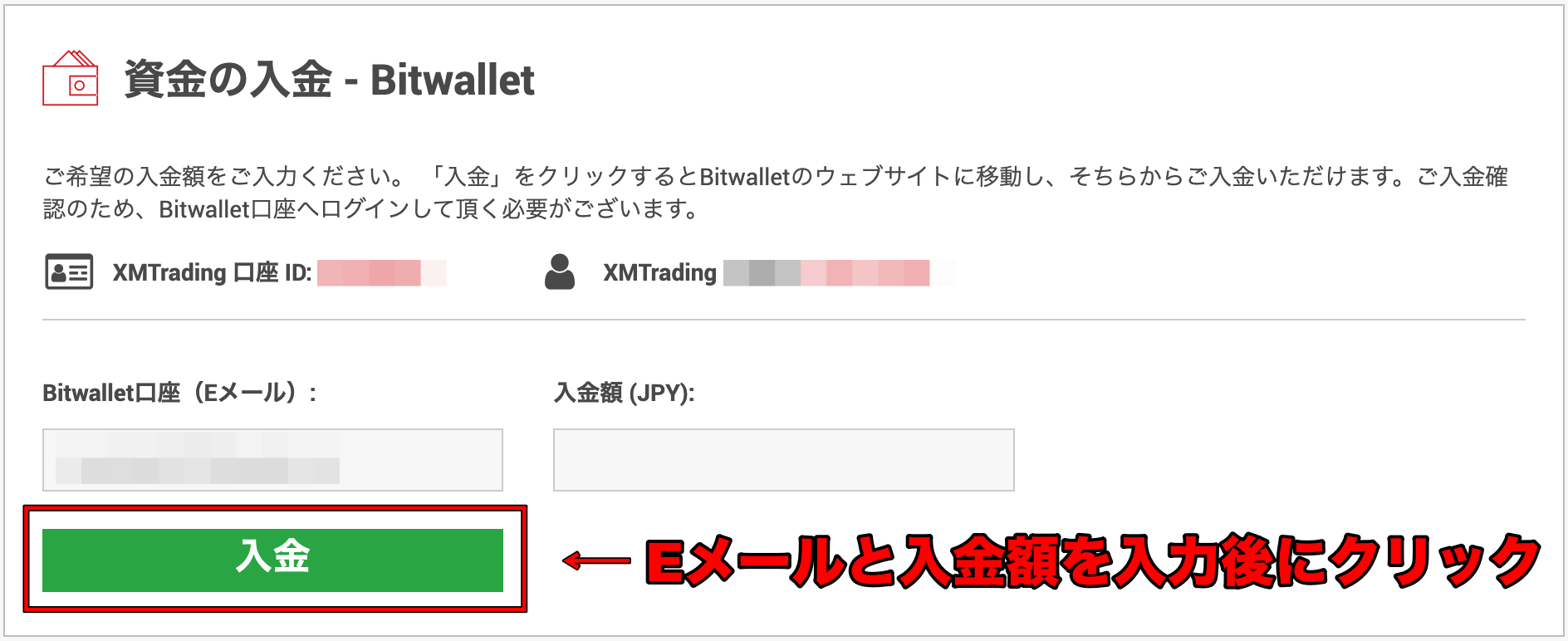 メアドと入金額を入力